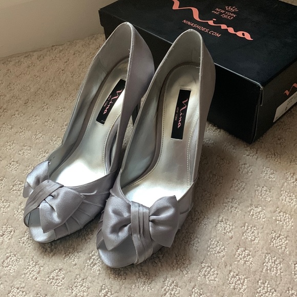 Nina Shoes - Silver Satin Shoes